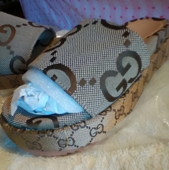GG Monogram Style Platform Slip-On Sandals – Designer Inspired – New - SIZE 8 - Picture 6 of 14